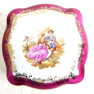 Vintage Porcelain Limoges Made in France Square Porcelain Jewelry Trinket Box